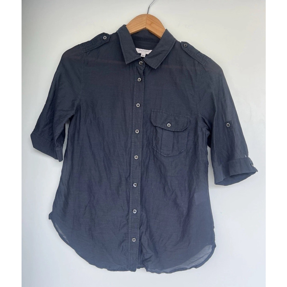 Equipment Femme Silk Blend Button Down Shirt Navy Blue Collared Luxury Career